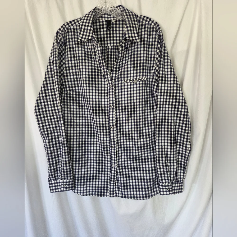 Kut from the Kloth Navy and White Checkered Women's Shirt Size XL - Picture 1 of 6